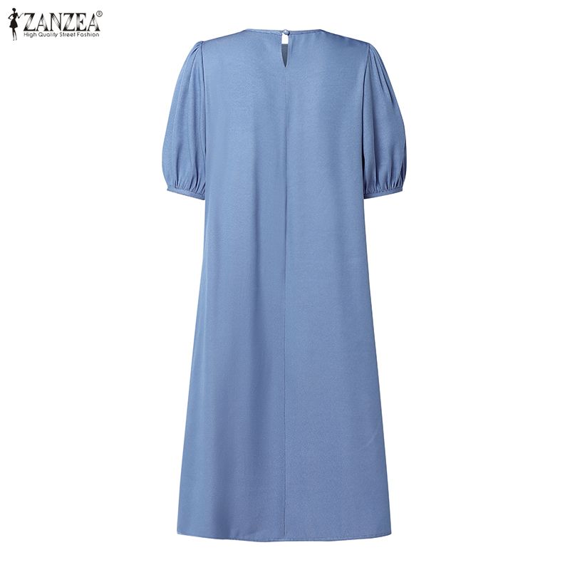 ZANZEA Women Casual Round Neck Lace Splice Hen Summer Short Sleeve Dress