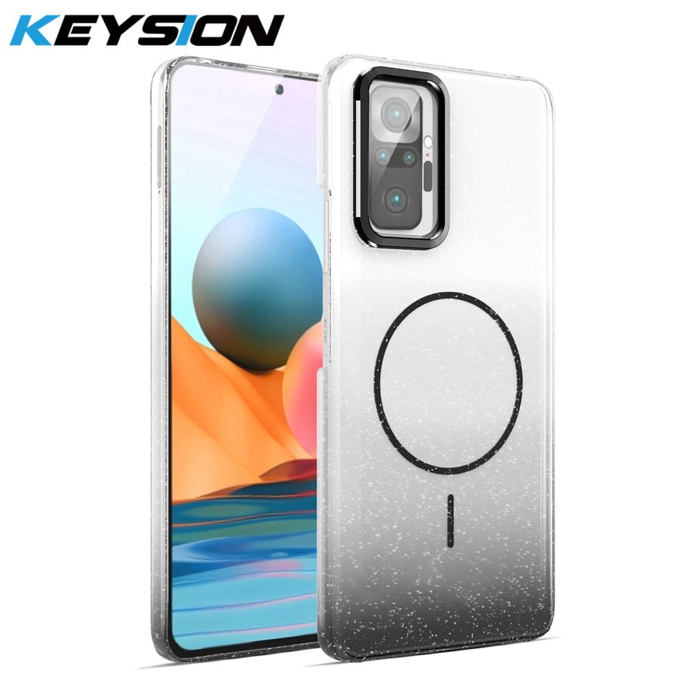 

KEYSION Luxury Gradient Glitter Magnetic Phone Case for Redmi Note 10 Pro 4G 10 4G 10S Hard PC Shockproof Cover for POCO M5S for Redmi Note 10 Pro чёрный
