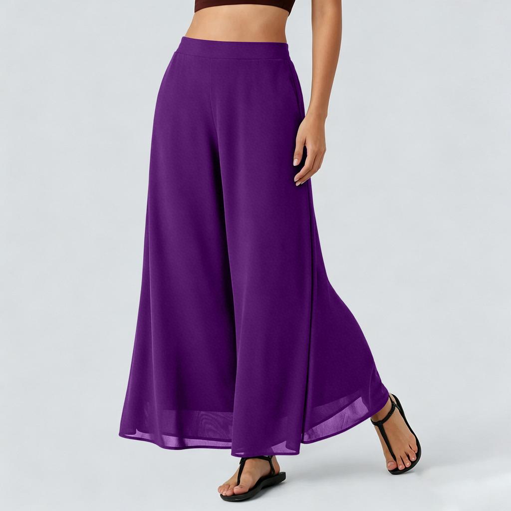 Women’s Loose Fit Chiffon Wide Leg Pants High Waist Long Flowing Trousers Casual Lightweight Comfortable Design