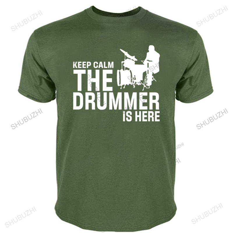 Summer Fun A drummer and drums Cotton Man Tshirts Tops Tees Short Sleeve Casual Keep Calm The Drummer Is Here Tshirts top