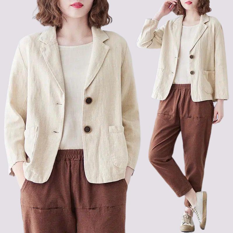 2025 Women's Fashionable Autumn Casual Cotton-Linen Short Blazer