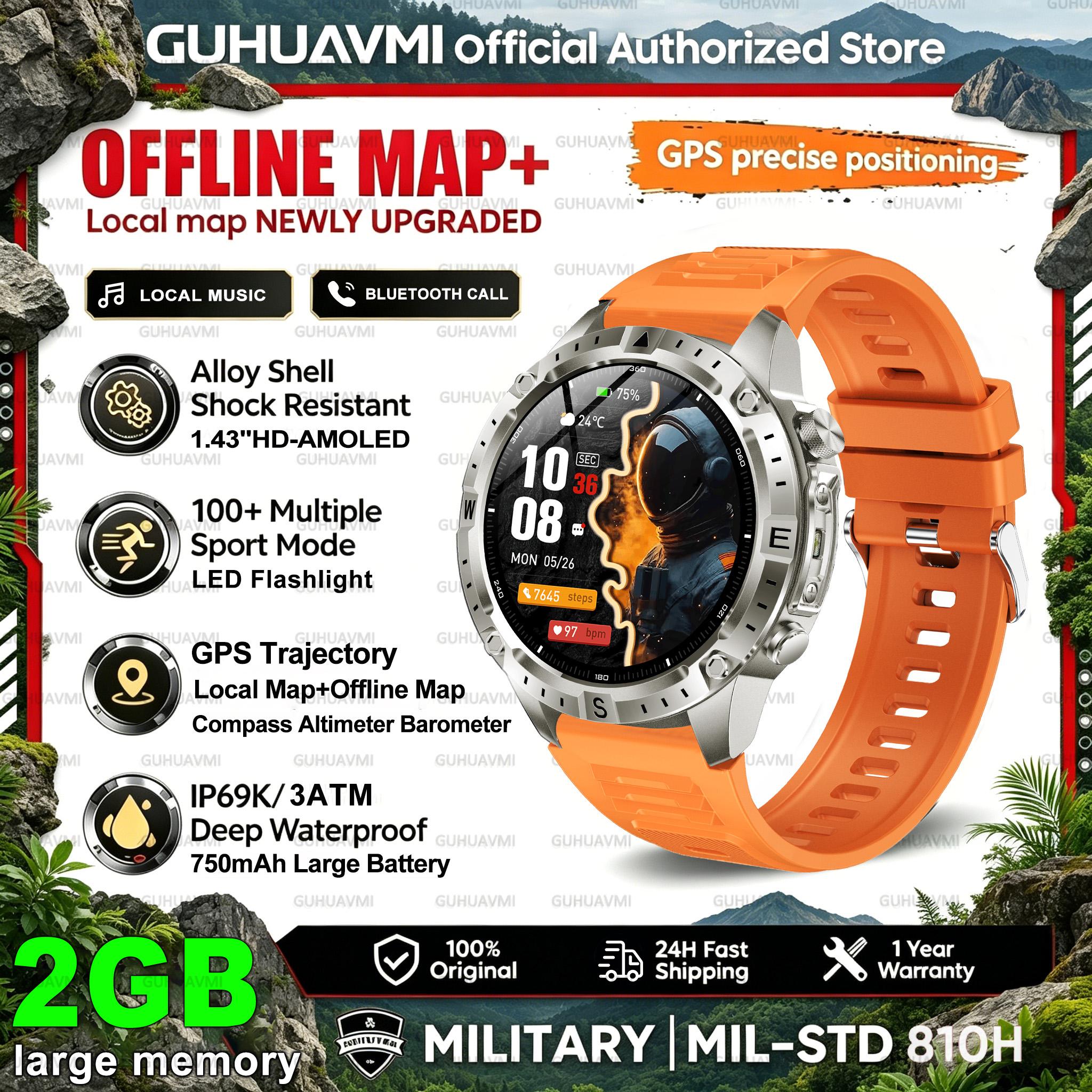 

Новые Военные GPS Офлайн Карта Умные Часы Мужские 3ATM Водонепроницаемые 1,43 AMOLED Экран Часы 730 мАч Звонок Фонарик Смарт-часы IOS Offline map GPS