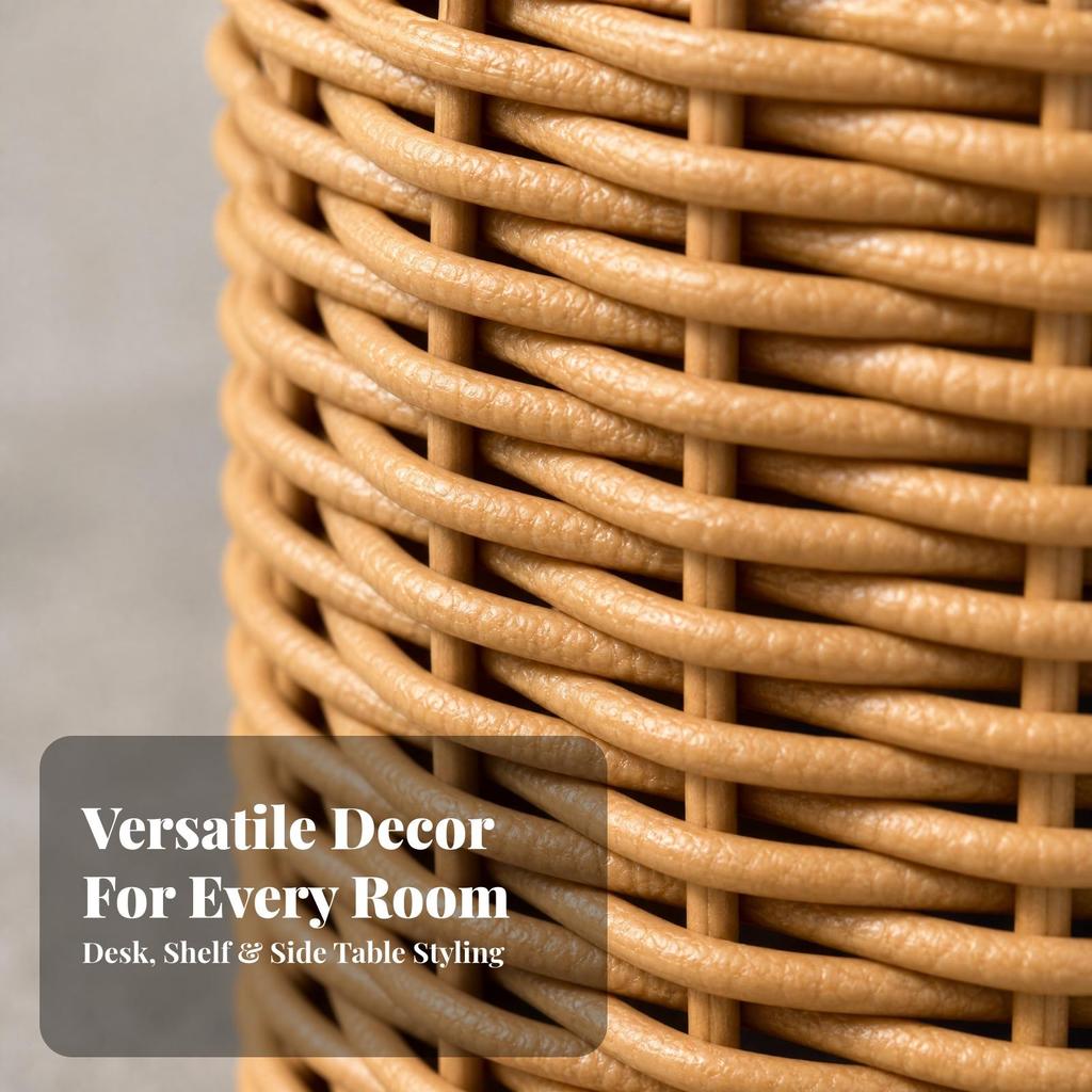 Rattan-Look Plastic Vase Long-Lasting for Reading Nook