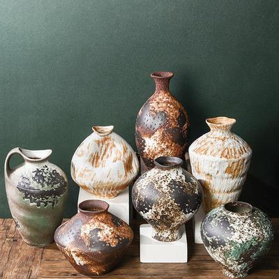 Wabi-Sabi Zen Styl Skvrnitá Retro Keramická Váza - Nostalgická Keramická Nádoba ze Středu Století