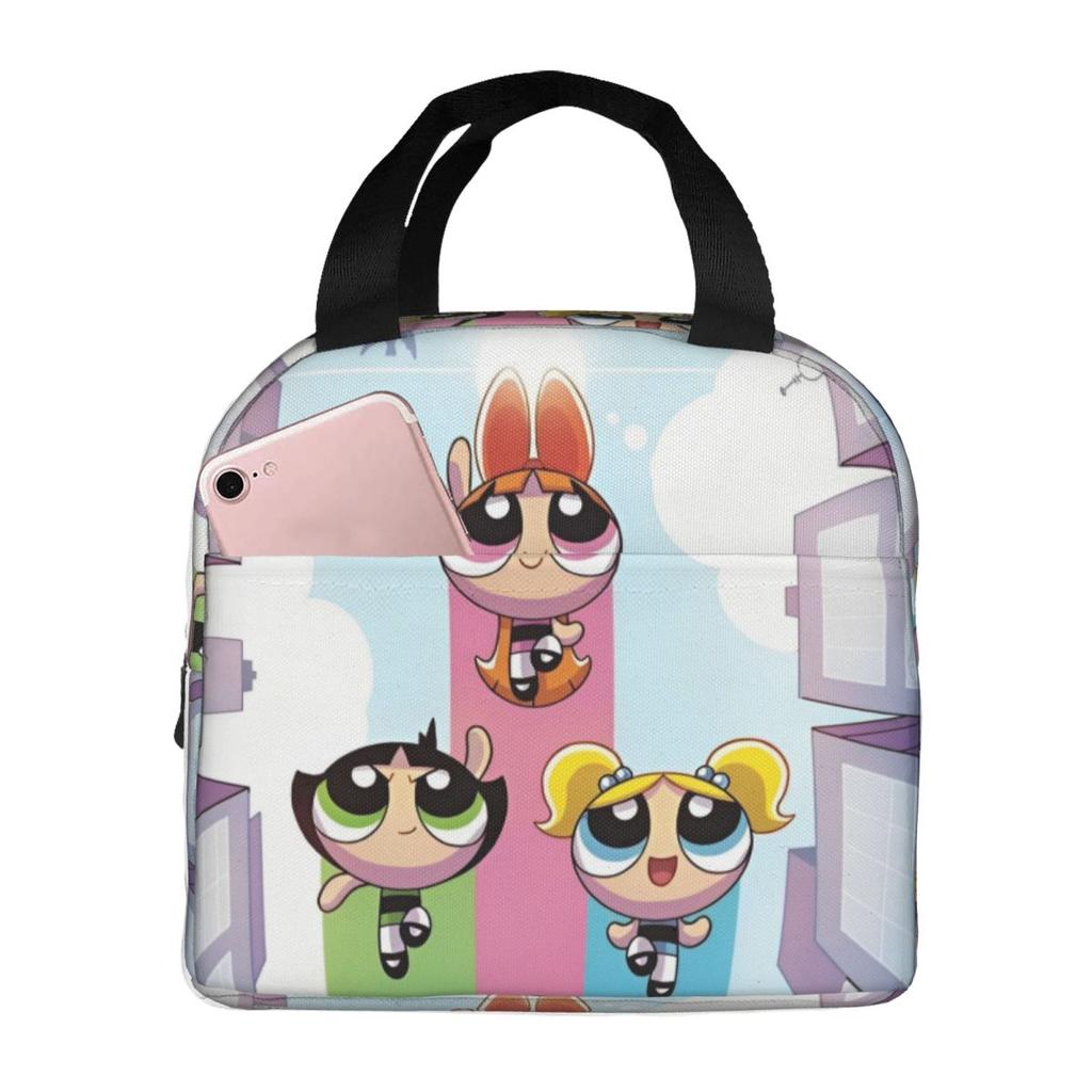 P-PowerPuffs Cartoon Three Girls Merch Insulated Lunch Tote Bag For Work Food Storage Bag Portable Thermal Cooler Lunch Box