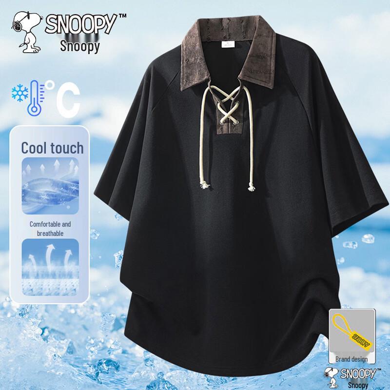 SNOOPY Men s Summer Casual Lapel Short Sleeve T-Shirt L