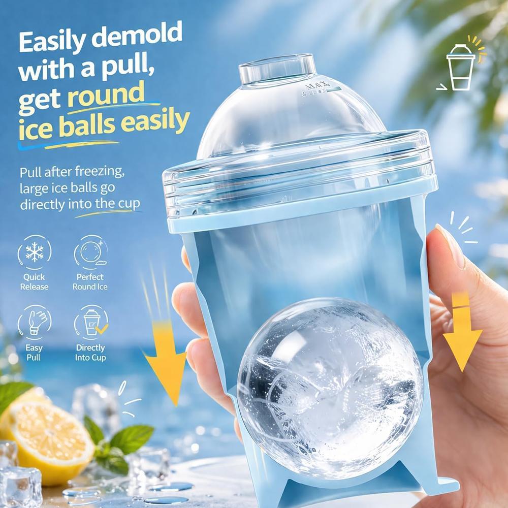 2-in-1 Collapsible Silicone Ice Ball Maker Cup, Reusable Portable Ice Sphere Mold with Straw & Lid, Easy Demolding, Leakproof