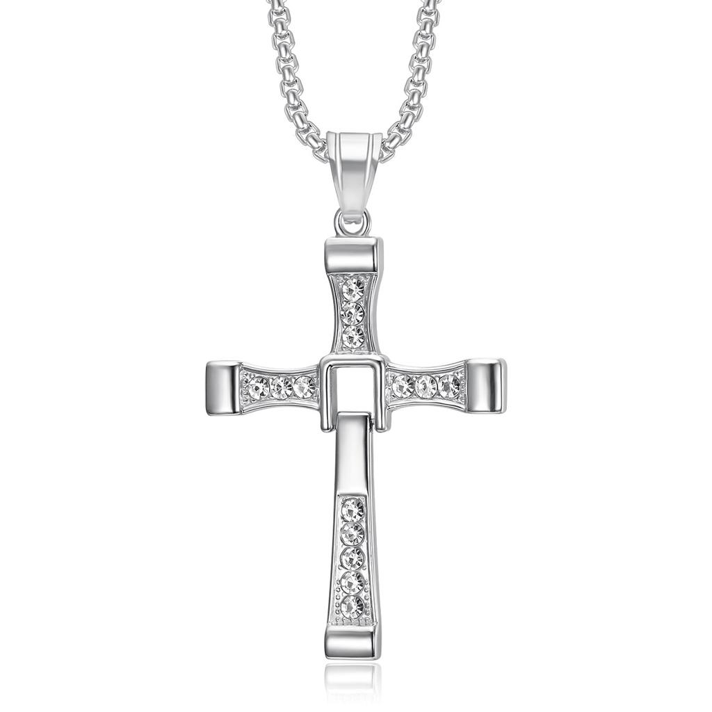 Accessoires Fast & Furious 8 Tolède Même Style Personnalisé Acier Titane Incrusté Diamant Pendentif Croix Collier