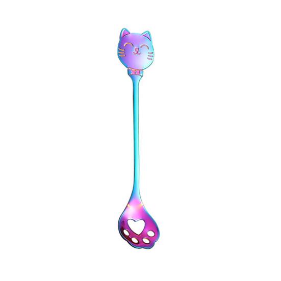 Cat Coffee Spoon, Stainless Steel Cat Paw Claw Teaspoon, Multi-Color Electroplated Stirring Spoon, for Ice Cream Yogurt Dessert I