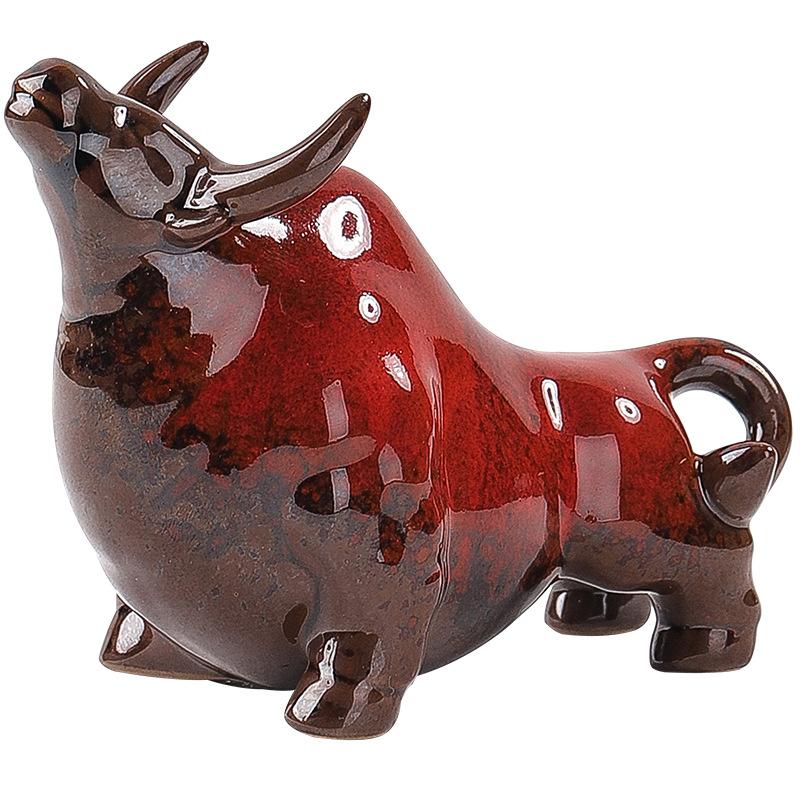 Keramisk Ko Kinesisk Heminredning Kontorsbordsdekoration Telek Tebord Porslins Hantverk Gåva Ko Qi Stigande Tehusdjur