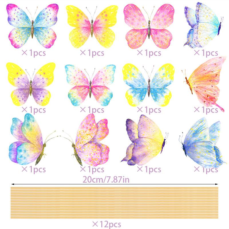 2025 New Model, Spring Flowers, Party Decoration, 12pcs/set, Butterfly Pattern, Vase Plugin, Cake Decoration, Cake Plugin