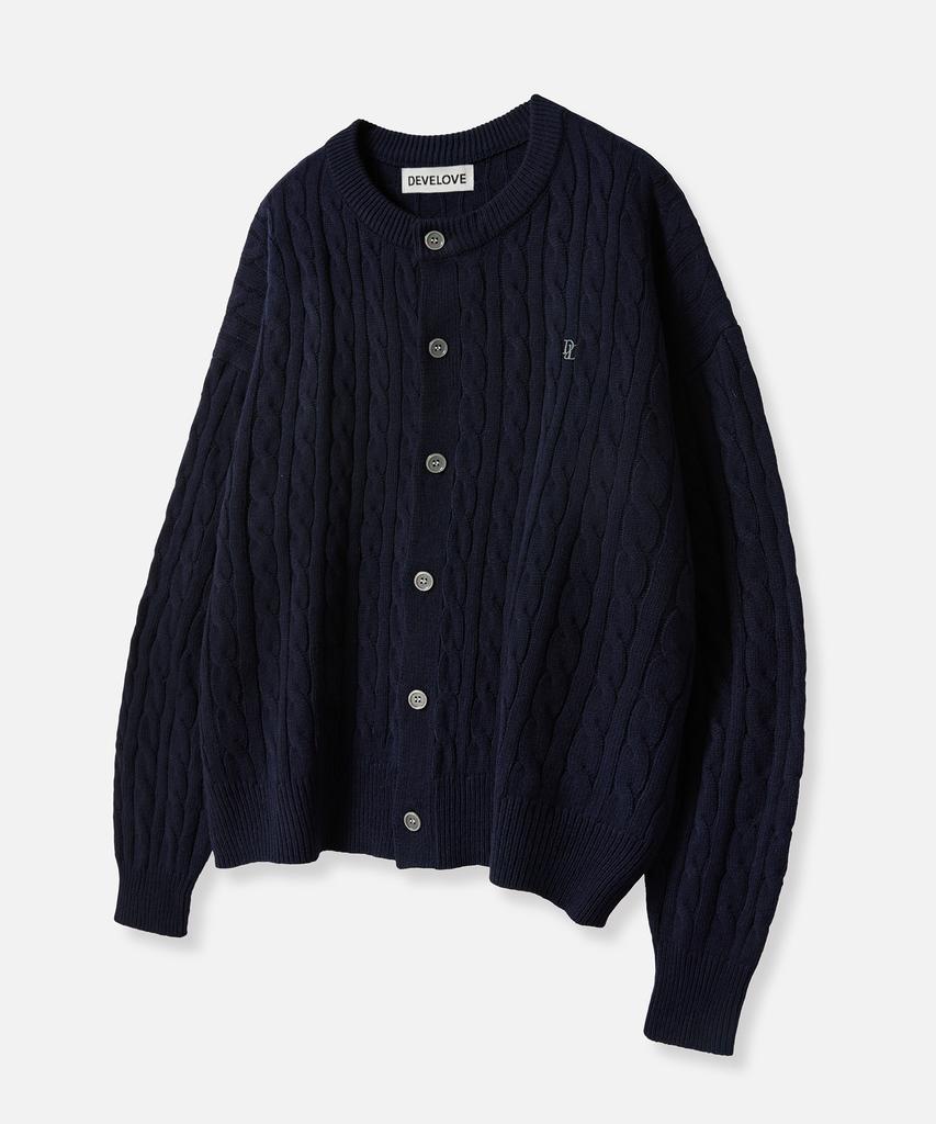 Develove Soft Cable Round Oversized Cardigan_Navy