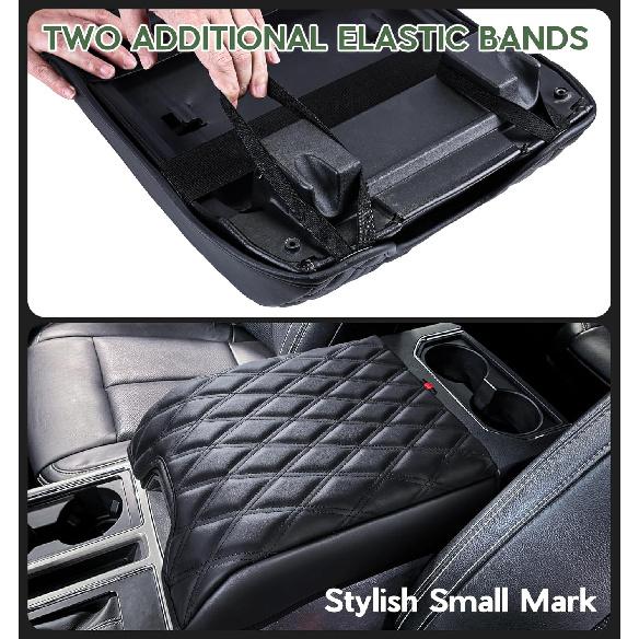 Center Console Cover Compatible With Ford F150 2015-, F250 F350 F450 2017-, Expedition 2018-2024, PU Leather Armrest Box Cover, Truck Interior