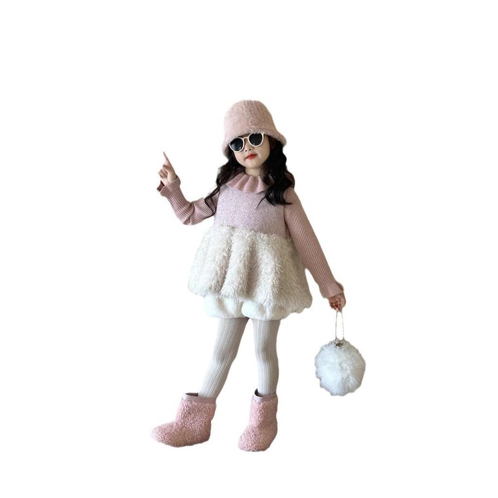Children's Winter 2024 Korean Plush Vest Skirt - Thickened, Short, for Small and Medium Kids