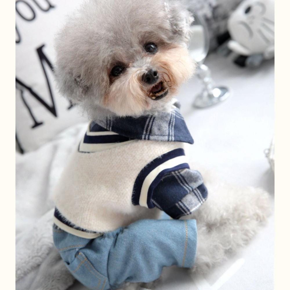Plaid Shirt With Denim Pants Vest Overall For Dog Autumn Winter Pet Fashion Clothes Set For Small Medium Animal Chihuahua Yorkie