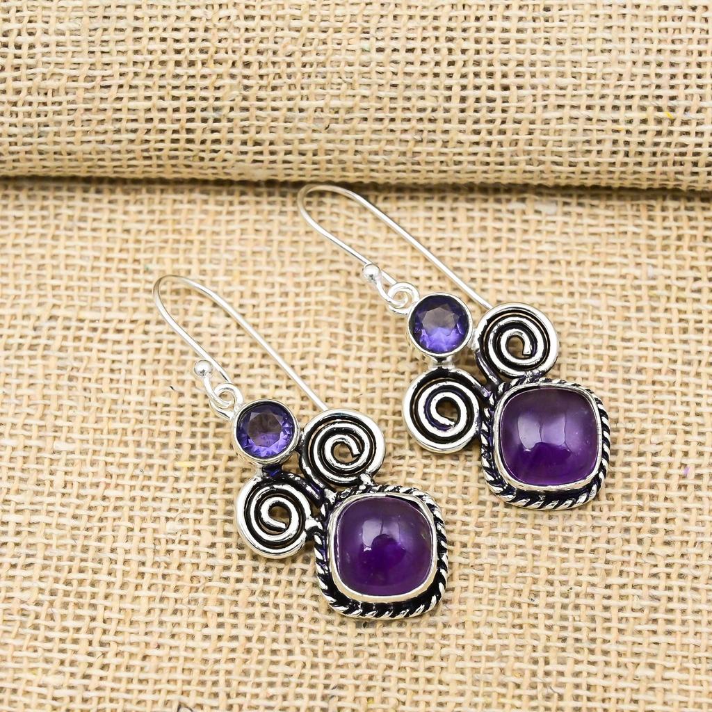 Amethyst Earrings Gemstone Jewelry, 925 Solid Sterling Silver Earrings, Gift For Women Handmade Earrings