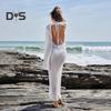 Damen Strandkleid Aushöhlen Gestrickt Rückenfrei Schnürriemen V-Ausschnitt Lockerer Kittel Überzug Langarm Sonnenschutz Lady Bikini Badeanzug Beachwear