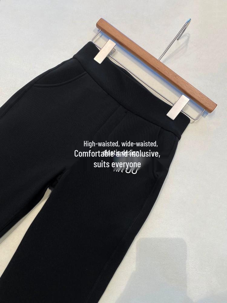 Women's Plus Size Black Velvet Yoga Flare Pants - High Waist, Slimming, Autumn/Winter Outerwear