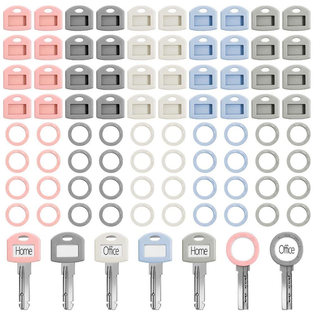 50 Stück farbige Silikon-Schlüsselkappen Leere bedruckbare Etiketten Elastische Silikon-Schlüsselabdeckungen Griffiges Design Beschriftete Schlüsselanhänger