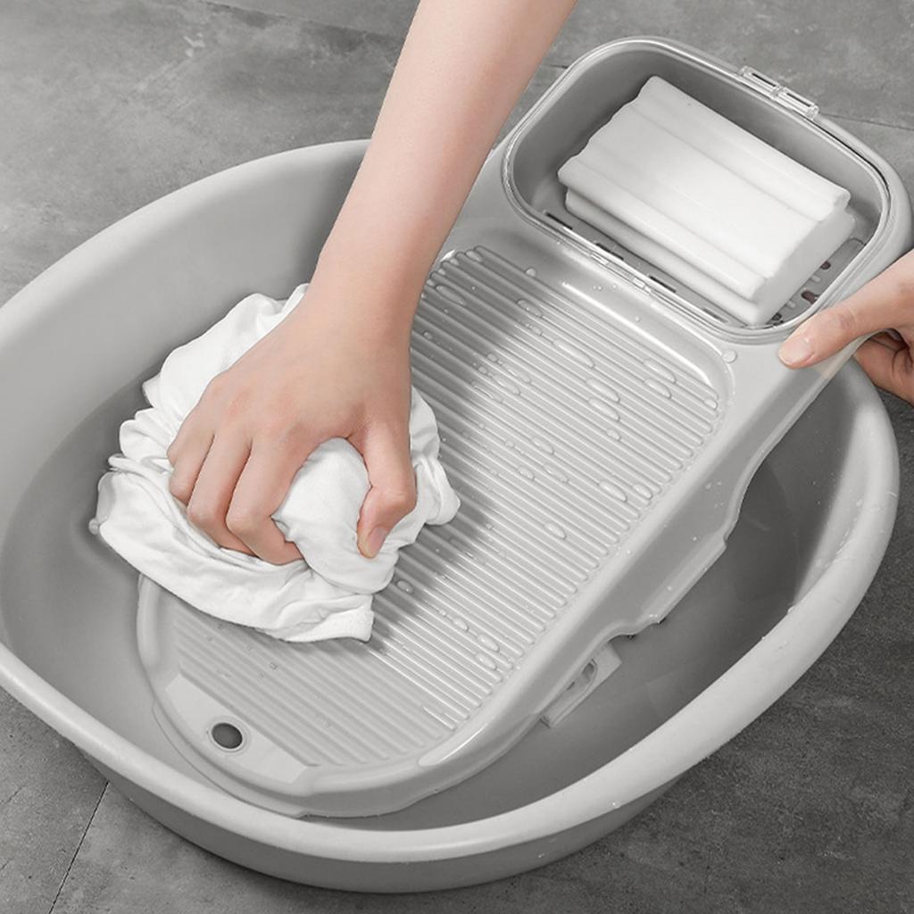 Washboard, Slip Proof Design Laundry Board with Drainable Soap Holder Scrubbing Board Efficient Cleaning Washing Clothes Holder for Dormi