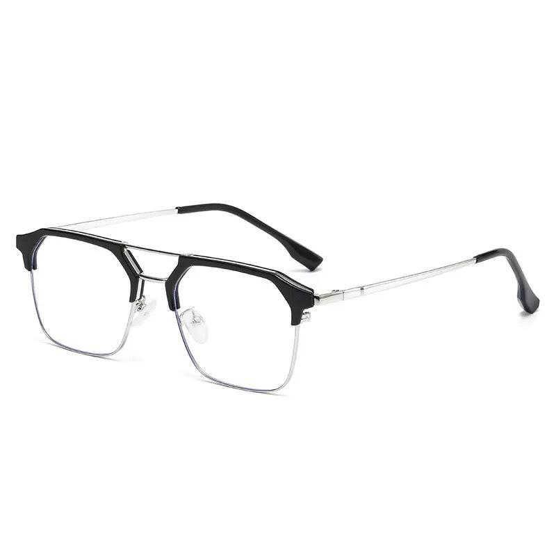 New Fashion Unisex Square Plain Glasses for Men Women Metal Frame Glasses Double beams Eyeglasses Gentle Black Ordinary Glasses