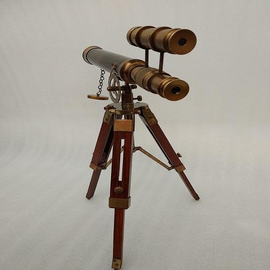 1915 Victorian Brass Telescope Nautical Spyglass with Wooden Tripod  Maritime Decor & Collectible