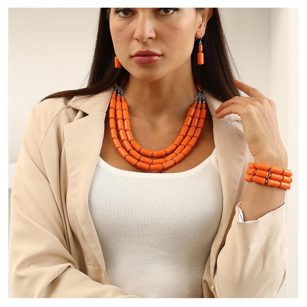 3Pcs European & American Multi-Layer Beaded Necklace Set Style Beaded Three Piece Multi Layer Necklace Set