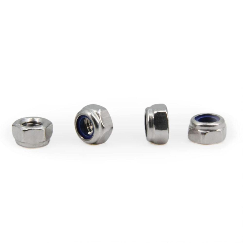 100pcs M6 Pitch 304 Stainless Steel Self-Locking Hex Lock Nuts, Nylon Insert LockNuts Silver Metric Self Clinching Hex Lock Nuts