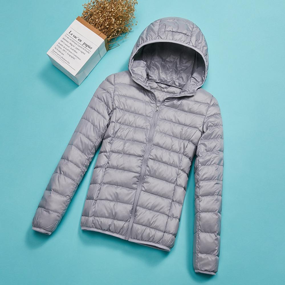 Women's Hooded Long Sleeve Jacket Regular Fit Casual Puffer Coat Zip Up Lightweight Down Outerwear