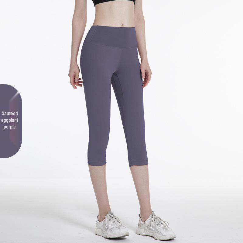 Women's High Waist Elastic Yoga Pants - Breathable, Sweat-Absorbent, 7/8 Length for Spring/Summer