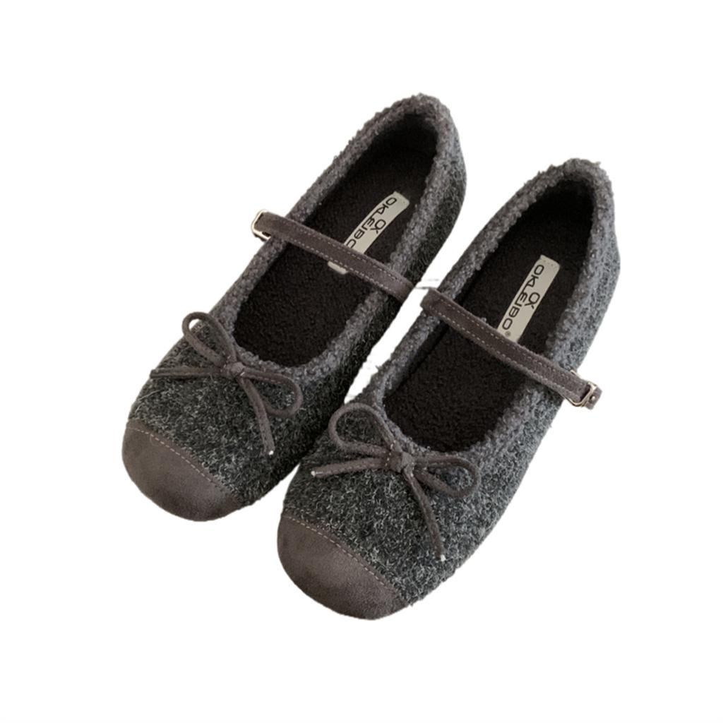 French Flat-bottomed Leopard Print Mary Jane Single Shoes Women's 2025 New Autumn and Winter Bow Versatile Velvet Ballet Shoes