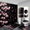 4Pcs Shower Curtain Set with Non-Slip Bath Mat, Toilet Lid Cover, Contour Rug & 12 Hooks, Bathroom