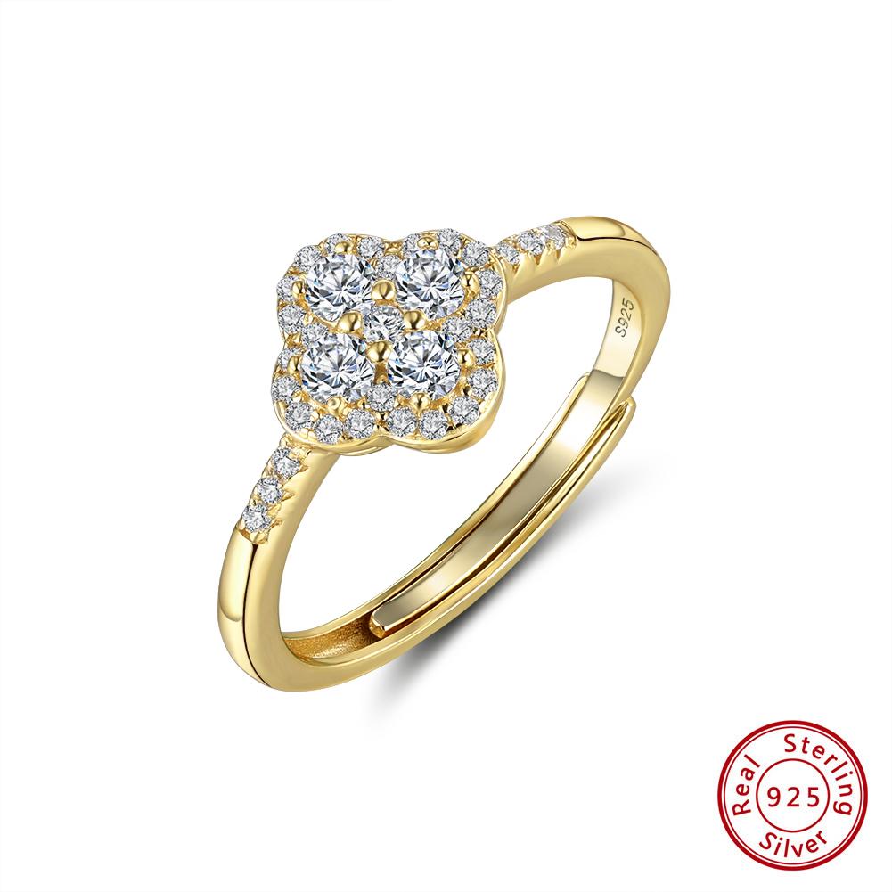 ORSA JEWELS Sparkling 925 Silver Clover Open Ring With 8A Premium Cubic Zirconia Jewelry for Women Luxury Gift LZR43