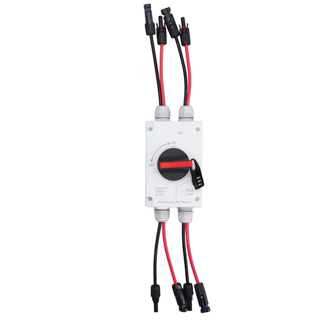Rozłącznik PV Solarny 2 Wejścia 2 Wyjścia Izolator Obwodu Fotowoltaicznego 32A DC1200V 2 Stringi IP66