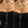 Fashion Imitation Pearl Crystal Long Chain Necklace, Small Fragrant Wind Rose Flowers Stacked Sweater Chain