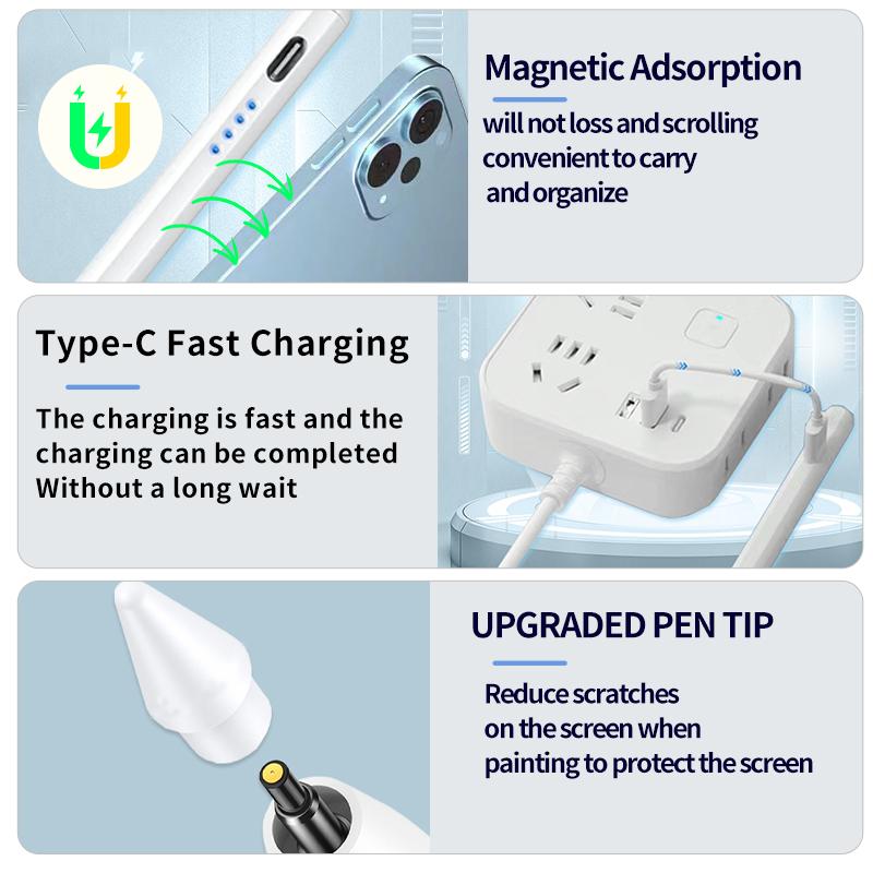 Stylus Pen For Apple Pencil with Led Indicators Palm Rejection Touch Pencil for 2022 2021 2020 2019 2018 iPad 30Min Fast Charge