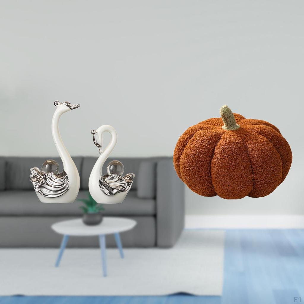 Porcelain Swan Pumpkin Sculpture Figurine Collection Decorative Animal Statue Ornament Cushion for