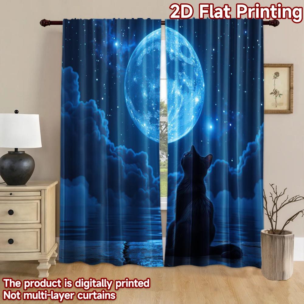 2D Flat Photography Backdrop Popular Party Backdrop Cat Gazing At Moon 100% Polyester Family Party Decoration Use for Booth