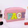 Chenille Letter PU Leather Waterproof Toiletry Bag with Zipper Portable Skin Makeup Pouch Large Capacity Cosmetic Bag for Women