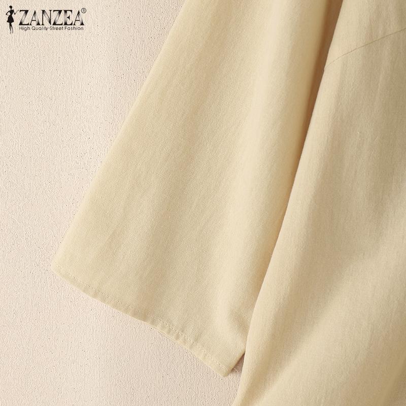 ZANZEA Women Casual Round Neck Solid Color 3/4 Sleeve Loose Blouse