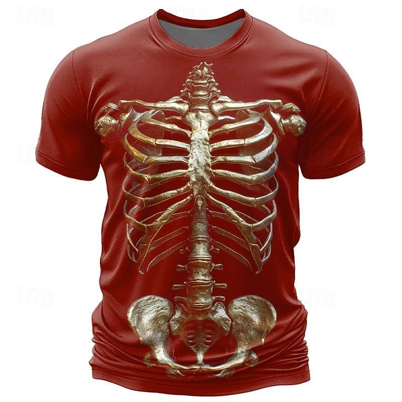 Men's Graphic Skeleton T Shirt Short Sleeve T shirt 3D Print Crew Neck Shirt Casual Subculture Sports Outdoor