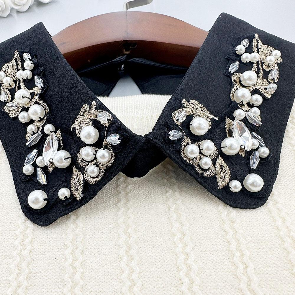 Eleganter Abnehmbarer Falscher Kragen für Damen Polyester Strick Ausschnitt Accessoire mit Perlenstickerei Nähen Modekragen