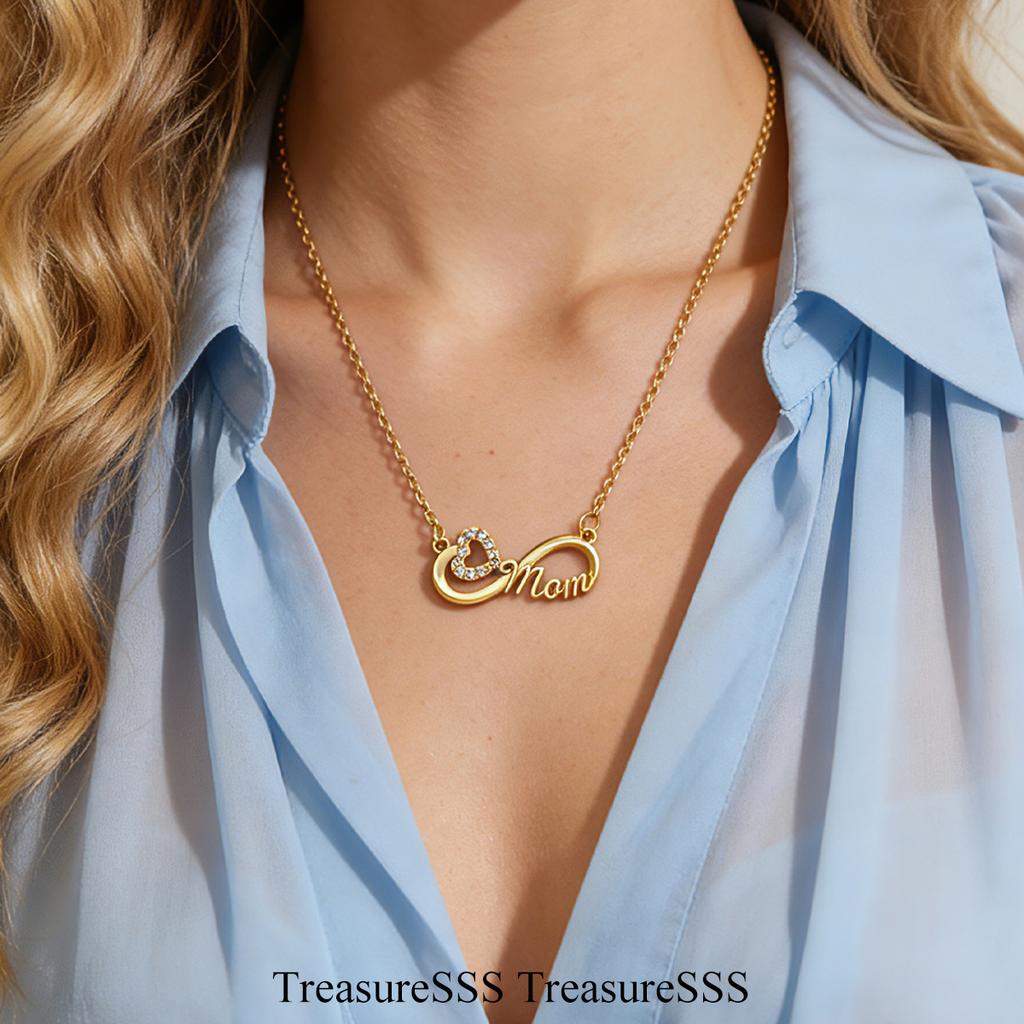 Dainty Heart Zircon & Infinite Symbol & Mom Stainless Steel Necklace for Women 18K Gold-plated Necklaces Jewelry Accessories BFF