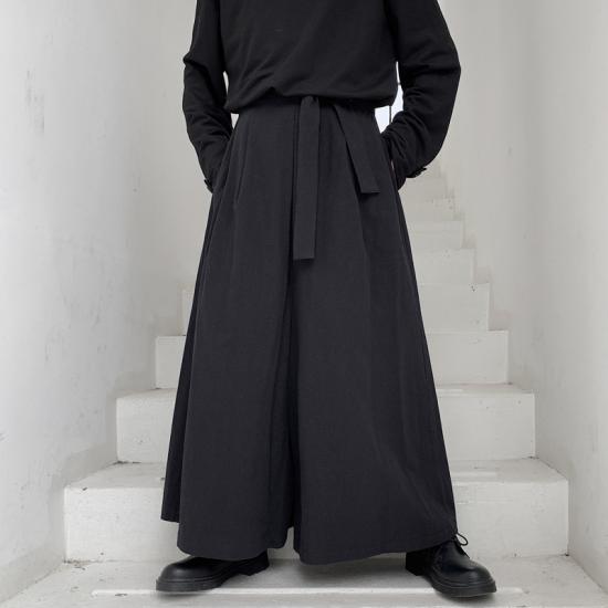 Mens Loose Wide Leg Hakama Pants Harajuku Japanese Samurai Kimono Pants Chinese Style Hanfu Tang Kendo Uniforms Casual Pants