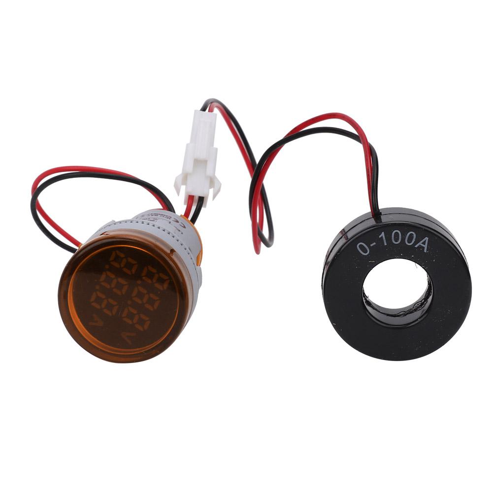Round Digital Display AC Voltage Current 2 in 1 Integrated Signal Indication Light (Yellow)