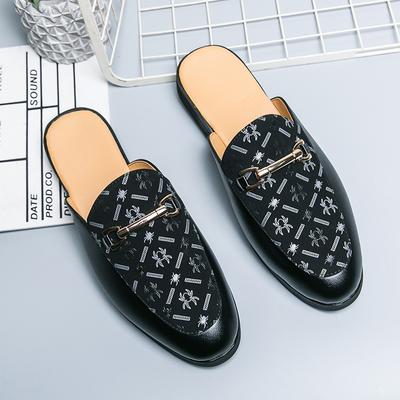 Luxury Brand Half Shoes for Men Genuine Leather Loafers Open Mules Black Flats Slides Casual Shoes Mens Fashion Slippers Sandals