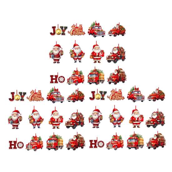 Holiday Gift Tags 12/24/36Pcs Christmas Wooden Ornaments, Santa Claus Red Truck Hanging Decorations with Rope, Reusable Seasonal Decor Xmas