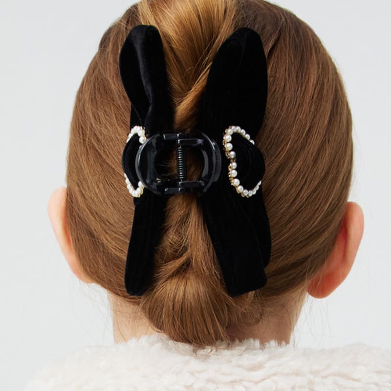 VVV Hjärta Pärl Sammet Band Hårklämma _ Svart