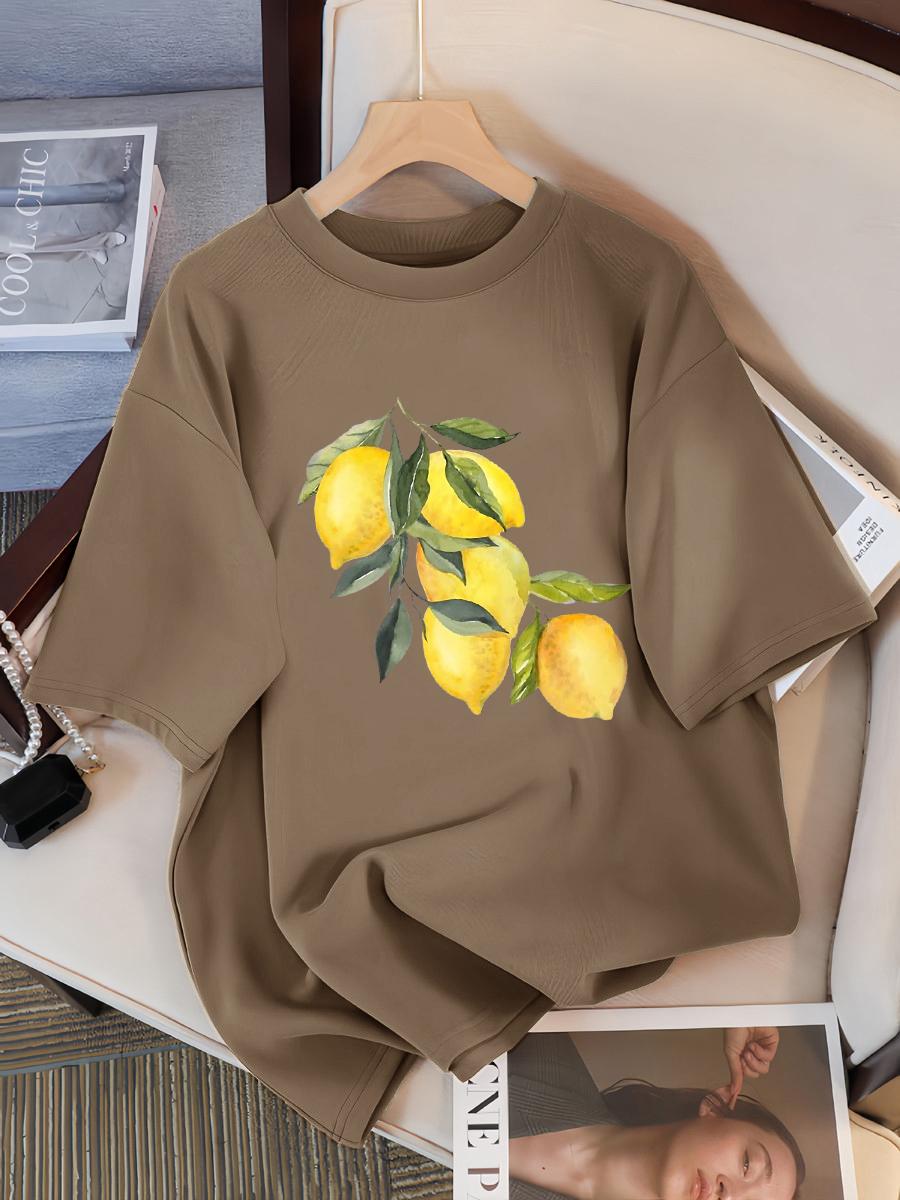 

Креативные футболки с лимонным узором, женские повседневные мягкие топы, модные крутые футболки, хлопковая уличная летняя одежда с коротким рукавом для женщин M