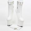 Fashion FHC Women Fetish Chain Lock Boots,Platforms High Heels Ankle Botas,Men Pole Dance Cosplay Shoes,Stage Show,Ponyplay,20cm,White,